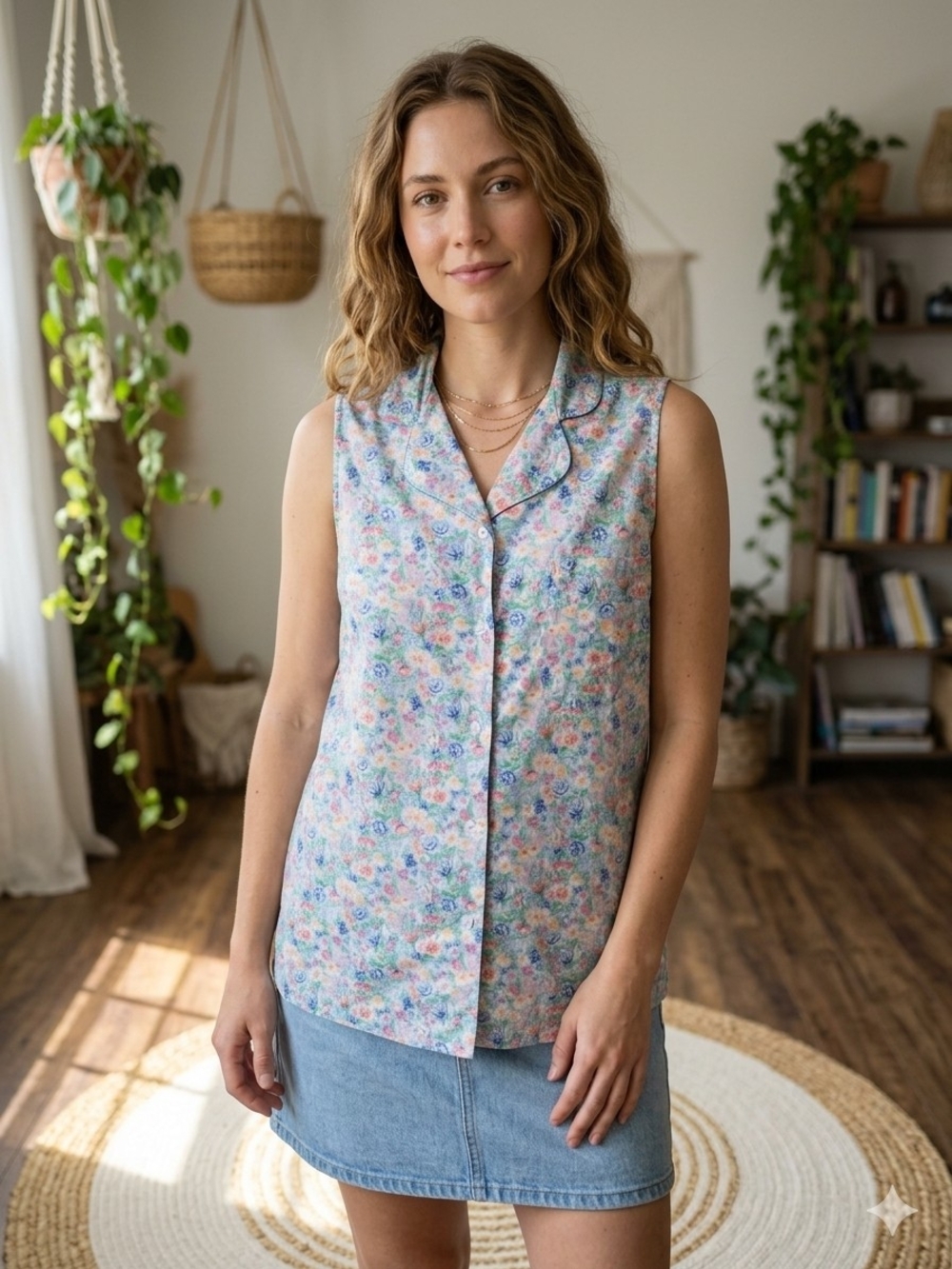 Vintage Kari Floral Sleeveless Button Down Blouse Cottagecore Coquette Grandma S